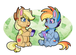 Size: 1200x867 | Tagged: safe, artist:inuhoshi-to-darkpen, character:applejack, character:rainbow dash, species:earth pony, species:pegasus, species:pony, g4, my little pony:pony life, cellphone, female, mare, open mouth, phone, simple background, smartphone, transparent background