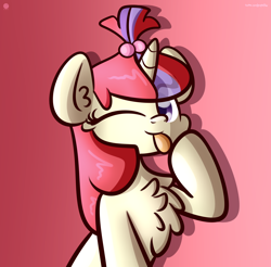 Size: 3250x3200 | Tagged: safe, artist:kimjoman, character:moondancer, species:pony, species:unicorn, g4, blep, chest fluff, cute, female, gradient background, mare, one eye closed, solo, tongue out, wink