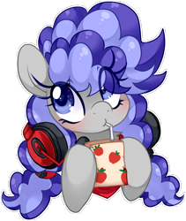 Size: 1296x1532 | Tagged: safe, alternate version, artist:loyaldis, oc, oc only, oc:cinnabyte, species:pony, g4, adorkable, bandana, blushing, commission, cute, dork, female, gaming headset, headphones, headset, juice, juice box, mare, simple background, smiling, solo, transparent background, ych result, your character here