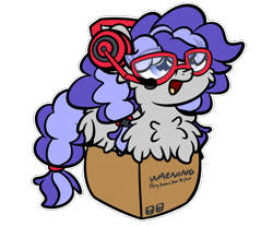 Size: 3250x2688 | Tagged: safe, artist:kimjoman, oc, oc only, oc:cinnabyte, species:pony, g4, adorkable, box, chest fluff, commission, cute, dork, female, fluffy, gaming headset, glasses, headphones, headset, mare, pony in a box, simple background, solo, transparent background, ych result, your character here