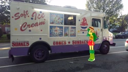 Size: 5952x3348 | Tagged: safe, artist:topsangtheman, species:pony, g4, my little pony:equestria girls, ice cream truck, irl, photo, ponies in real life, solo, sweet leaf, traditional art