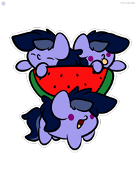 Size: 2560x3250 | Tagged: safe, artist:kimjoman, oc, oc only, oc:purple flix, g4, blob, blob ponies, cute, eyes closed, food, happy, simple background, tongue out, transparent background, watermelon