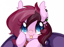 Size: 700x516 | Tagged: safe, artist:loyaldis, oc, oc:bree, species:bat pony, species:pony, g4, bat pony oc, bat wings, blep, bust, commission, ear piercing, earring, eyelashes, jewelry, piercing, simple background, slit eyes, tongue out, transparent background, wings, your character here