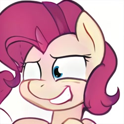 Size: 1024x1024 | Tagged: safe, ai model:thisponydoesnotexist, g4, blind in one eye, neural network, neural network abomination, not pinkie pie, smiling