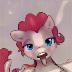 Size: 1024x1024 | Tagged: safe, ai model:thisponydoesnotexist, species:earth pony, species:pony, g4, bedroom eyes, faec, female, licc, looking at you, mare, neural network, neural network abomination, not pinkie pie, tongue out