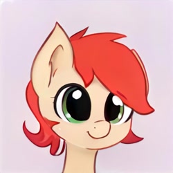 Size: 1024x1024 | Tagged: safe, ai model:thisponydoesnotexist, species:earth pony, species:pony, g4, cute, female, green eyes, mare, necc, neural network, red mane, smiling