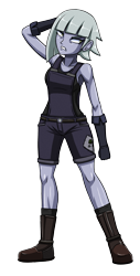 Size: 1528x3000 | Tagged: safe, artist:artemis-polara, character:limestone pie, species:eqg human, g4, my little pony:equestria girls, belt, boots, clothing, equestria girls-ified, female, frustrated, gloves, magical geodes, overalls, shoes, shortalls, simple background, socks, solo, transparent background