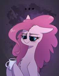 Size: 2480x3198 | Tagged: safe, artist:underpable, character:pinkie pie, species:earth pony, species:pony, g4, ..., bags under eyes, chest fluff, coffee, coffee mug, female, floppy ears, mare, mug, solo, tired