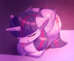 Size: 1237x1019 | Tagged: safe, artist:xbi, character:twilight sparkle, character:twilight sparkle (alicorn), species:alicorn, species:pony, g4, behaving like a cat, blep, chest fluff, cute, ear fluff, eyes closed, female, lying down, mare, mlem, ponyloaf, silly, solo, tongue out, twiabetes