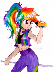 Size: 2322x3083 | Tagged: safe, artist:liaaqila, editor:michaelsety, character:rainbow dash, g4, my little pony:equestria girls, awesome, cute, dashabetes, female, gameloft interpretation, human coloration, simple background, solo, white background