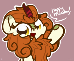 Size: 3250x2688 | Tagged: safe, artist:kimjoman, character:autumn blaze, species:kirin, g4, cute, female, fluffy, happy, looking at you, solo, text