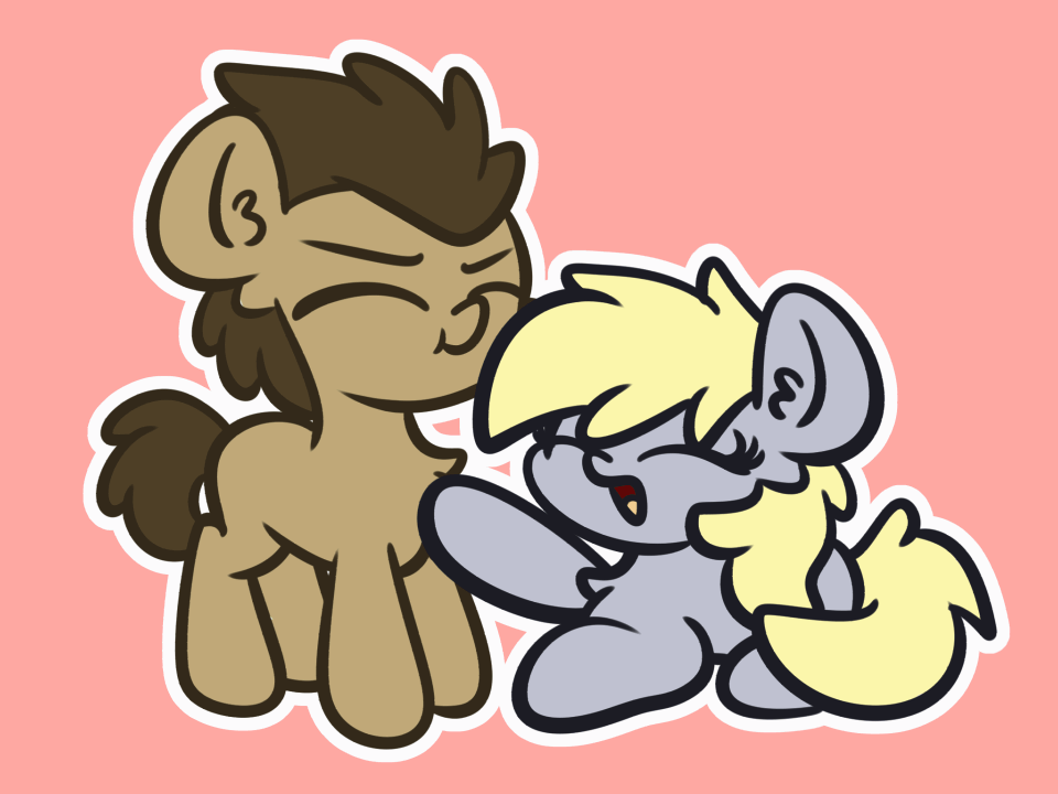 Size: 960x720 | Tagged: safe, artist:kimjoman, character:derpy hooves, character:doctor whooves, character:time turner, species:pegasus, species:pony, ship:doctorderpy, g4, :t, animated, boop, chest fluff, chibi, cute, derpabetes, doctorbetes, ear fluff, eyes closed, female, gif, male, mare, open mouth, petting, pink background, shipping, silly, simple background, smiling, stallion, straight