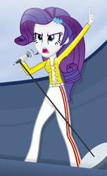 Size: 900x1481 | Tagged: safe, artist:grapefruitface1, base used, character:rarity, species:eqg human, g4, my little pony:equestria girls, belly button, clothing, cosplay, costume, female, freddie mercury, microphone, microphone stand, queen (band), solo, stage