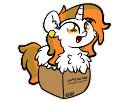 Size: 3250x2688 | Tagged: safe, artist:kimjoman, part of a set, oc, oc only, oc:aurora shinespark, species:pony, species:unicorn, g4, box, chest fluff, commission, cute, female, fluffy, if i fits i sits, mare, monty python, pony in a box, reference, simple background, solo, spanish inquisition, transparent background, ych result, your character here
