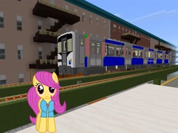 Size: 2048x1536 | Tagged: safe, artist:magister39, artist:topsangtheman, character:pursey pink, species:earth pony, species:pony, g4, apartment, female, looking at you, minecraft, solo, train