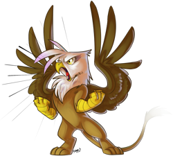 Size: 1000x898 | Tagged: safe, artist:php27, character:gilda, species:griffon, angry, bipedal, female, majestic, rage, signature, simple background, solo, spread wings, transparent background, wings, yelling