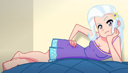Size: 972x557 | Tagged: safe, artist:grapefruitface1, base used, character:trixie, species:human, g4, anime, annoyed, barefoot, feet, female, humanized, judging, looking at you, seductive pose, solo