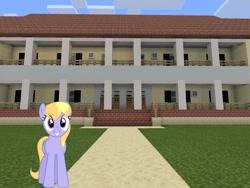 Size: 2048x1536 | Tagged: safe, artist:bluemeganium, artist:topsangtheman, character:cloud kicker, species:pegasus, species:pony, g4, female, house, looking at you, minecraft, solo