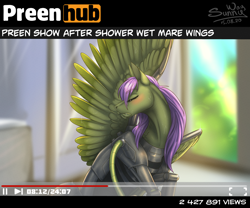 Size: 1200x1000 | Tagged: safe, artist:sunny way, patreon reward, oc, oc:semantic texture, species:pegasus, species:pony, g4, after shower, bathroom, blushing, cleaning, cute, cyborg, feather, female, grooming, lewd, mare, patreon, preenhub, preening, shiny, shower, shy, solo, video, wet, wings