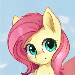 Size: 1024x1024 | Tagged: safe, ai model:thisponydoesnotexist, character:fluttershy, g4, cloud, neural network, sky, smiling
