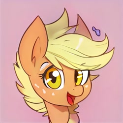 Size: 1024x1024 | Tagged: safe, ai model:thisponydoesnotexist, g4, floating blob, freckles, looking at you, markings, neural network, not applejack, short hair, smiling, yellow eyes
