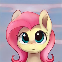 Size: 1024x1024 | Tagged: safe, ai model:thisponydoesnotexist, character:fluttershy, g4, accidentally a canon character, artificial intelligence, cloud, looking at you, neural network, sky