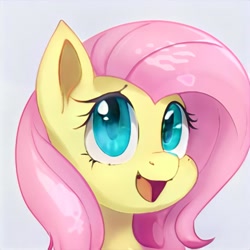 Size: 1024x1024 | Tagged: safe, ai model:thisponydoesnotexist, character:fluttershy, g4, accidentally a canon character, artificial intelligence, looking up, neural network, open mouth, smiling