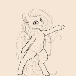Size: 4000x4000 | Tagged: safe, artist:miokomata, character:fluttershy, species:pegasus, species:pony, g4, belly button, chest fluff, female, freckles, freckleshy, mare, monochrome, semi-anthro, simple background, sketch