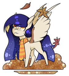 Size: 1949x2160 | Tagged: safe, artist:oneiria-fylakas, oc, oc only, oc:autumn night, species:pegasus, species:pony, g4, clothing, female, leaves, mare, scarf, simple background, solo, transparent background