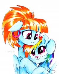 Size: 1947x2429 | Tagged: safe, artist:liaaqila, character:rainbow dash, character:windy whistles, species:pegasus, species:pony, g4, cold, cute, dashabetes, female, hug, mother and child, mother and daughter, sick, simple background, white background, windybetes, younger