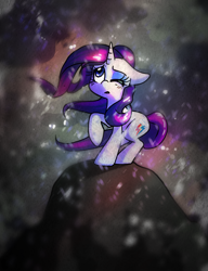 Size: 1800x2340 | Tagged: safe, artist:dawnfire, character:rarity, species:pony, species:unicorn, episode:magical mystery cure, g4, my little pony: friendship is magic, female, one eye closed, raised hoof, snow, snowfall, solo, swapped cutie marks, windswept mane