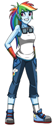 Size: 1272x3000 | Tagged: safe, artist:artemis-polara, character:rainbow dash, species:eqg human, g4, my little pony:equestria girls, clothing, converse, goggles, pants, ponytail, shoes, simple background, socks, solo, tank top, transparent background