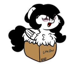 Size: 3250x2688 | Tagged: safe, artist:kimjoman, part of a set, oc, oc:marie, species:pegasus, species:pony, g4, box, commission, cute, female, filly, fluffy, happy, mare, pony in a box, simple background, solo, transparent background, wings, ych result