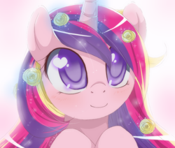 Size: 624x529 | Tagged: dead source, safe, artist:loyaldis, character:princess cadance, cute, female, flower, heart eyes, solo, wingding eyes