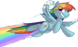 Size: 2512x1511 | Tagged: safe, artist:php27, character:rainbow dash, female, flying, grin, solo