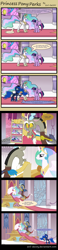 Size: 1450x6198 | Tagged: safe, artist:evil-dec0y, character:discord, character:princess celestia, character:princess luna, character:twilight sparkle, character:twilight sparkle (alicorn), species:alicorn, species:draconequus, species:pony, comic, discord being discord, female, food, male, mare, picture in picture, popcorn, spanish, translation