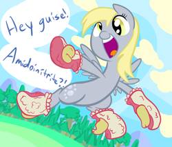 Size: 2000x1700 | Tagged: safe, artist:tess, character:derpy hooves, species:pegasus, species:pony, female, mare, mittens, oven mitts, solo, you're doing it wrong