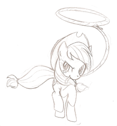 Size: 768x824 | Tagged: safe, artist:jessy, character:applejack, female, lasso, looking at you, monochrome, mouth hold, solo