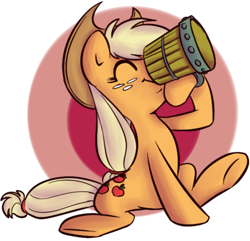 Size: 500x482 | Tagged: safe, artist:php27, artist:rustydooks, character:applejack, abstract background, cider, cute, drinking, female, jackabetes, sitting, solo