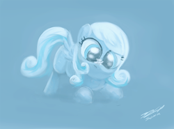 Size: 2000x1478 | Tagged: safe, artist:assasinmonkey, oc, oc only, oc:snowdrop, species:pegasus, species:pony, blue background, female, filly, simple background, snow, snowflake, solo