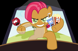 Size: 5725x3734 | Tagged: safe, artist:masem, character:babs seed, species:pony, episode:one bad apple, g4, my little pony: friendship is magic, absurd resolution, candy apple (food), drink, giant pony, giant/macro/mega babs seed, giantess, macro, movie, pop, popcorn, soda, vector