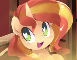 Size: 887x700 | Tagged: dead source, safe, artist:loyaldis, character:sunset shimmer, species:pony, species:unicorn, bust, cute, female, heart eyes, portrait, shimmerbetes, smiling, solo, wingding eyes