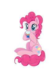Size: 893x1380 | Tagged: safe, artist:evomanaphy, character:pinkie pie, species:earth pony, species:pony, cupcake, cute, diapinkes, eating, female, food, mare, nom, simple background, sitting, solo, transparent background