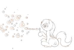 Size: 1168x789 | Tagged: safe, artist:joey darkmeat, character:derpy hooves, species:pegasus, species:pony, bubble, female, mare, monochrome, solo, traditional art
