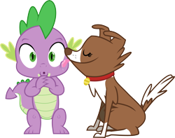 Size: 6000x4725 | Tagged: safe, artist:masem, character:spike, character:winona, absurd resolution, affection, female, licking, male, shipping, simple background, spinona, straight, tongue out, transparent background, vector
