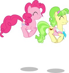 Size: 5676x6000 | Tagged: safe, artist:masem, character:chickadee, character:ms. peachbottom, character:pinkie pie, episode:games ponies play, g4, my little pony: friendship is magic, .svg available, absurd resolution, pronking, simple background, transparent background, vector