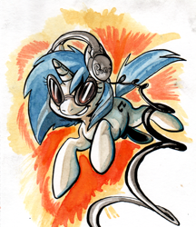 Size: 776x900 | Tagged: source needed, safe, artist:php27, character:dj pon-3, character:vinyl scratch, species:pony, species:unicorn, g4, female, headphones, mare, solo, traditional art