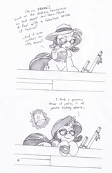 Size: 942x1450 | Tagged: safe, artist:joey darkmeat, character:rarity, species:pony, species:unicorn, comic, crossover, jar, jarate, meet the sniper, monochrome, pee in container, sketch, sniper, sydney sleeper, team fortress 2, traditional art, urine