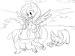 Size: 1177x880 | Tagged: safe, artist:php27, character:fluttershy, species:dog, corgi, monochrome, mouth hold, sketch