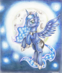 Size: 2050x2431 | Tagged: safe, artist:evomanaphy, character:princess luna, blue, evomanaphy, female, moon, pencil drawing, royalty, solo, traditional art